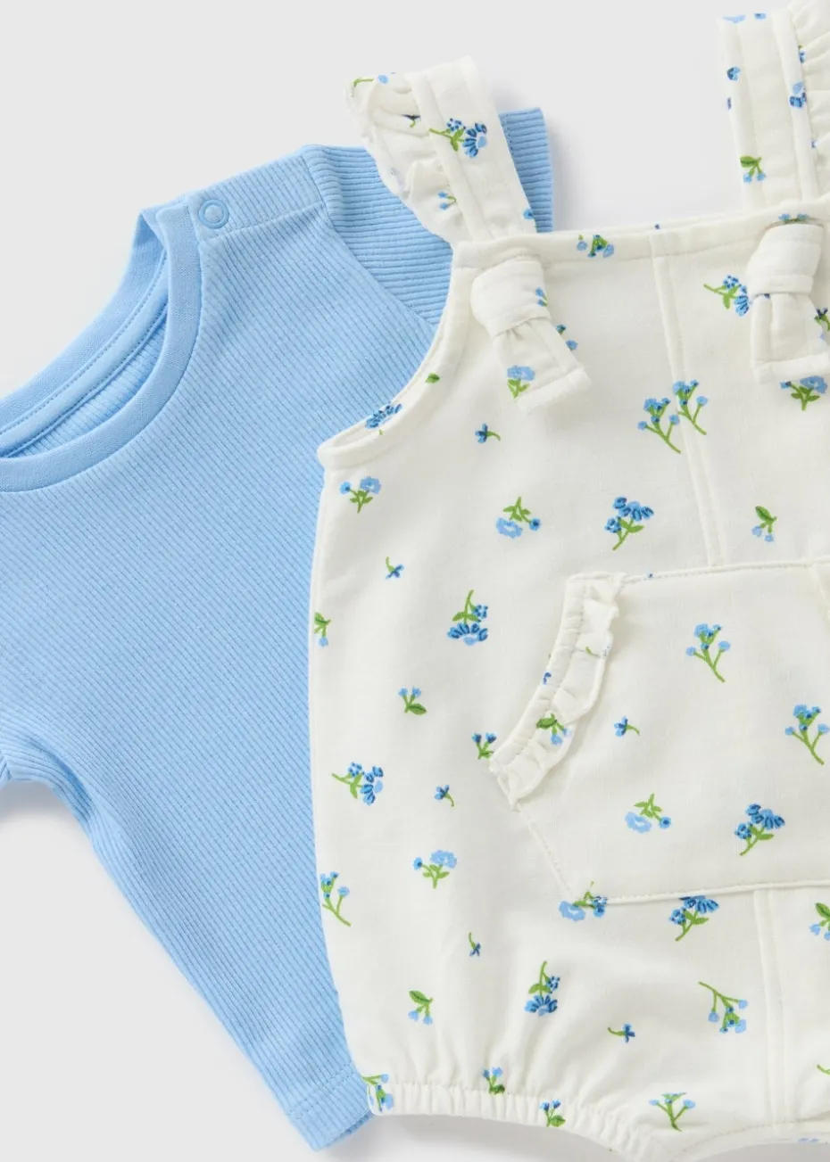 Baby Blue Floral Top & Dungaree Set (Newborn-23mths)