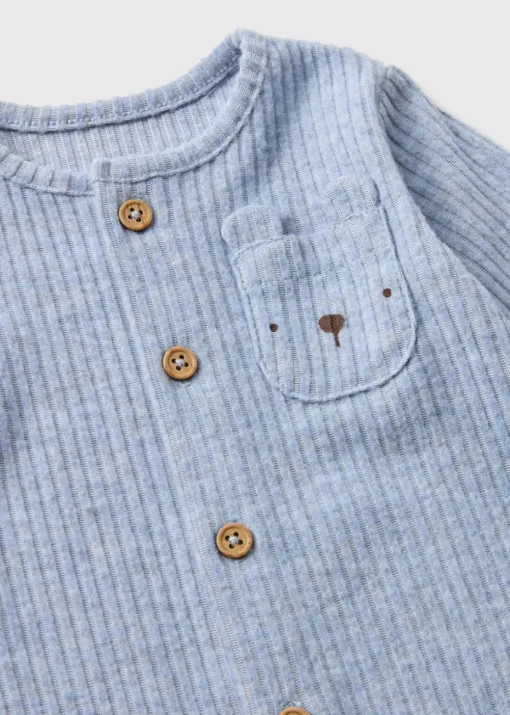Baby Blue Ribbed Bear Romper (Newborn-23mths)