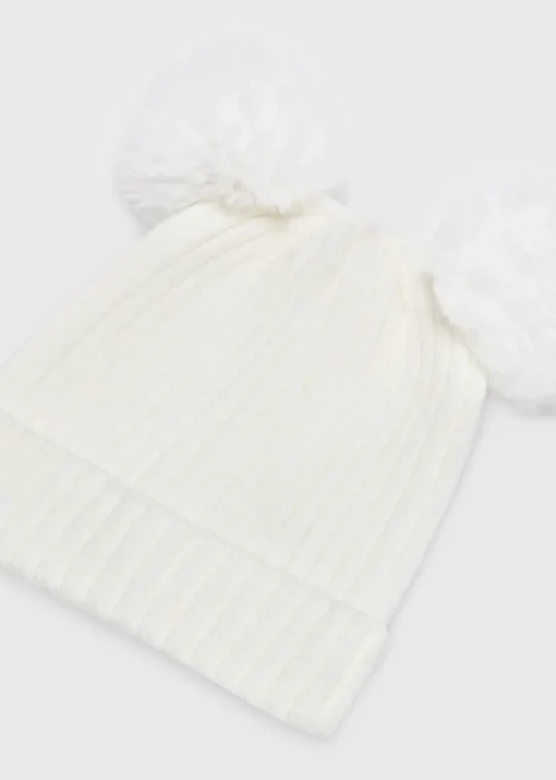 Baby Cream Double Pom Pom Beanie (Newborn-24mths)