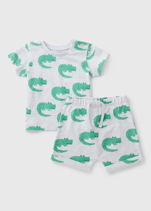 Baby Grey Crocodile Top & Shorts Set (Newborn-23mths)