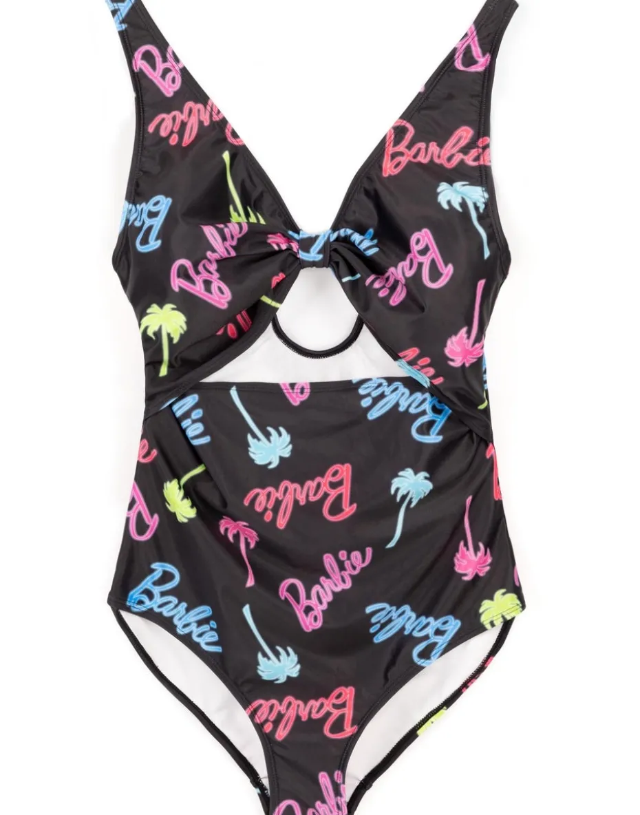Barbie Logo & Palm Tree Graphic Multi Coloured 1 Piece Swimming Costume