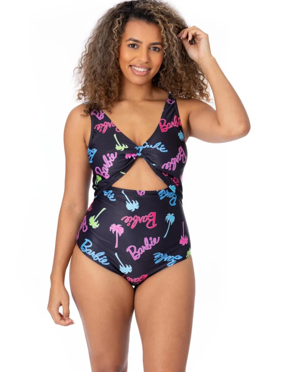 Barbie Logo & Palm Tree Graphic Multi Coloured 1 Piece Swimming Costume