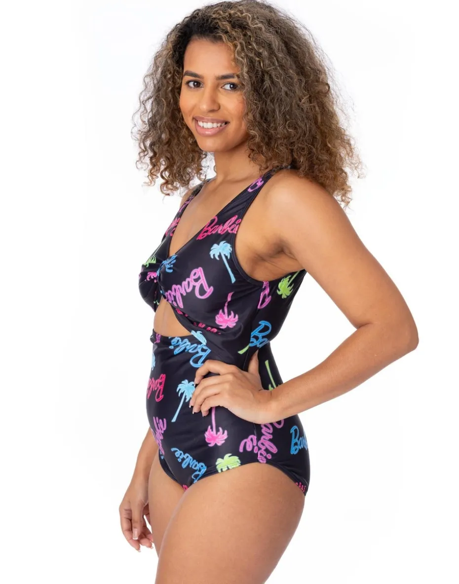 Barbie Logo & Palm Tree Graphic Multi Coloured 1 Piece Swimming Costume