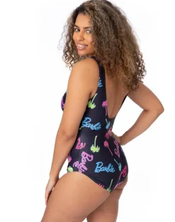 Barbie Logo & Palm Tree Graphic Multi Coloured 1 Piece Swimming Costume