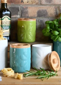 Beau & Elliot Lime Carnaby Porcelain Embossed Jar with Bamboo Lid