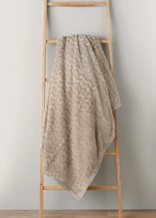 Beige Embossed Fleece Throw