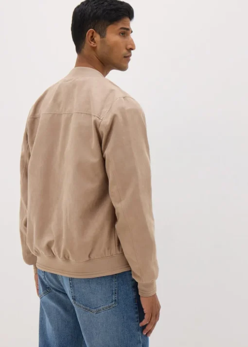 Beige Faux Suede Bomber Jacket