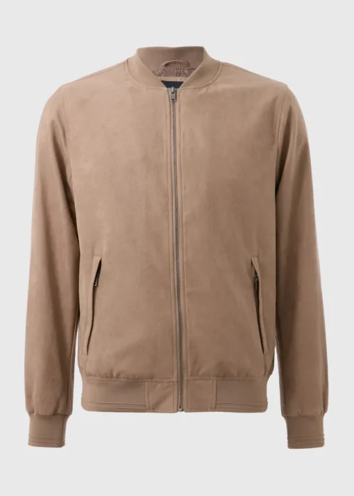 Beige Faux Suede Bomber Jacket