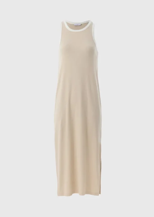 Beige Ribbed Racer Back Midi Dress