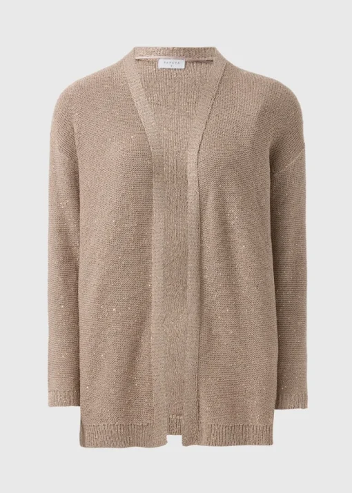 Beige Sequin Longline Cardigan