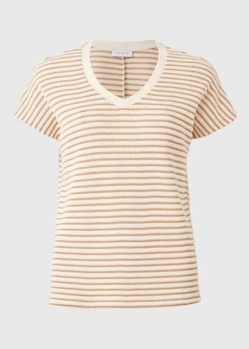 Beige Stripe Textured V Neck Co Ord Top
