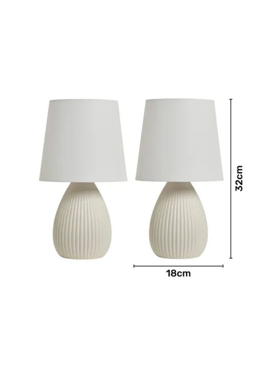 BHS Alder Teardrop Ceramic Table lamp TWIN PACK Cream (32cm x 18cm)
