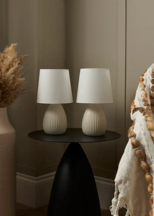 BHS Alder Teardrop Ceramic Table lamp TWIN PACK Cream (32cm x 18cm)