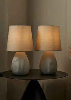 BHS Alder Teardrop Ceramic Table lamp TWIN PACK Grey (32cm x 18cm)