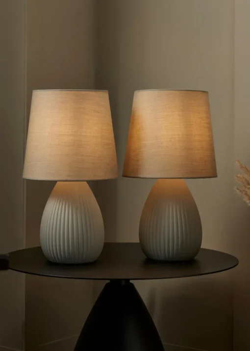 BHS Alder Teardrop Ceramic Table lamp TWIN PACK Grey (32cm x 18cm)