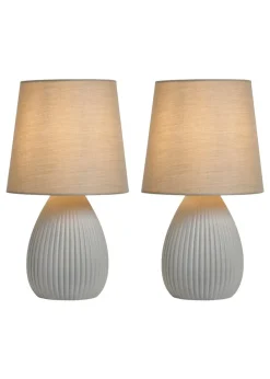 BHS Alder Teardrop Ceramic Table lamp TWIN PACK Grey (32cm x 18cm)