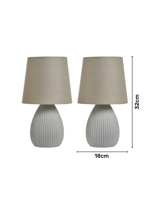 BHS Alder Teardrop Ceramic Table lamp TWIN PACK Grey (32cm x 18cm)