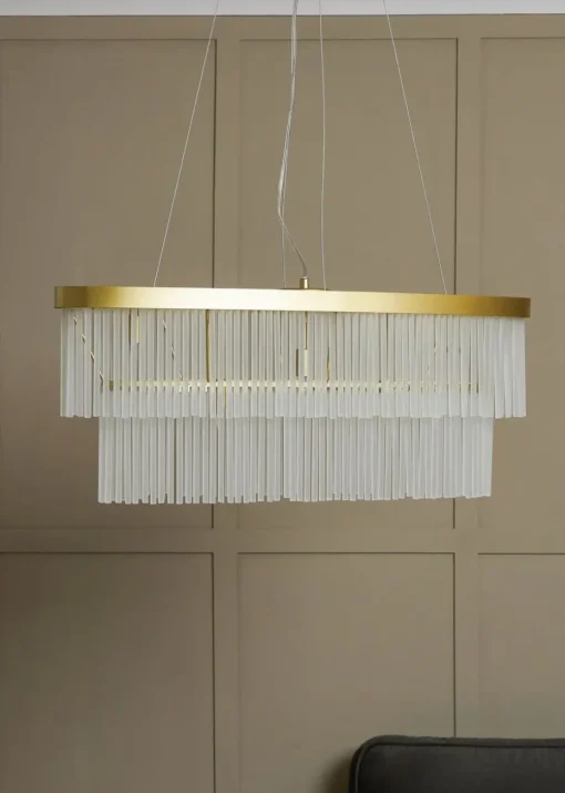 BHS Aubrey Frosted Oval Diner Pendant 5 Light Brass (Adjustable 43-130cm x 82cm)