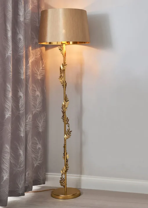 BHS Brookby Palm Floor Lamp Brass (162cm x 46cm)
