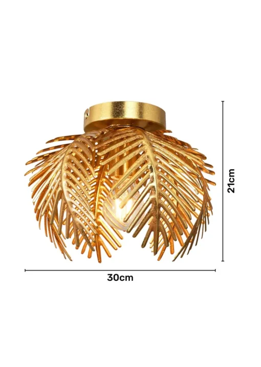 BHS Brookby Palm Flush Ceiling Light Brass (21cm x 30cm)