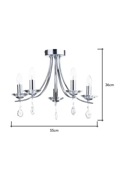 BHS Chrome Bugsy Flush Ceiling 5 Light (36cm x 55cm)