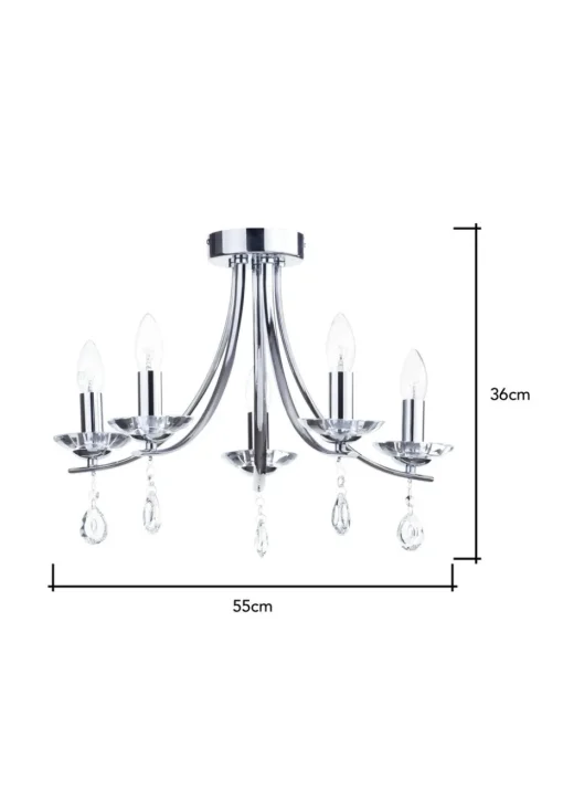 BHS Chrome Bugsy Flush Ceiling 5 Light (36cm x 55cm)