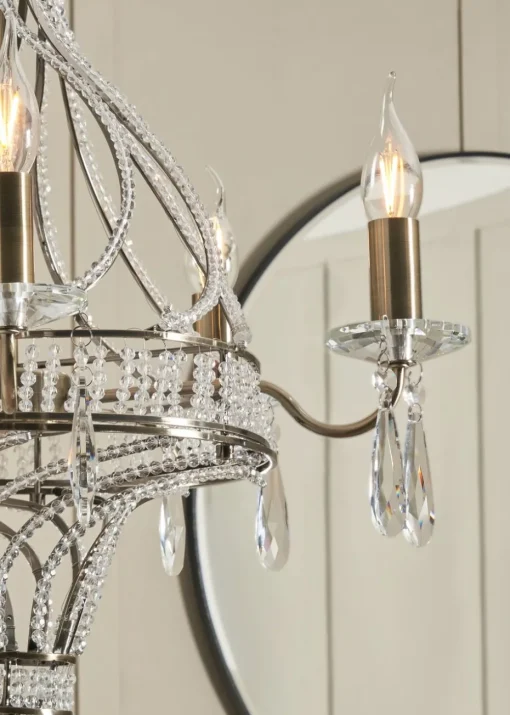 BHS Chrome Evelyn Chandelier Brass (80-135cm x 48cm)