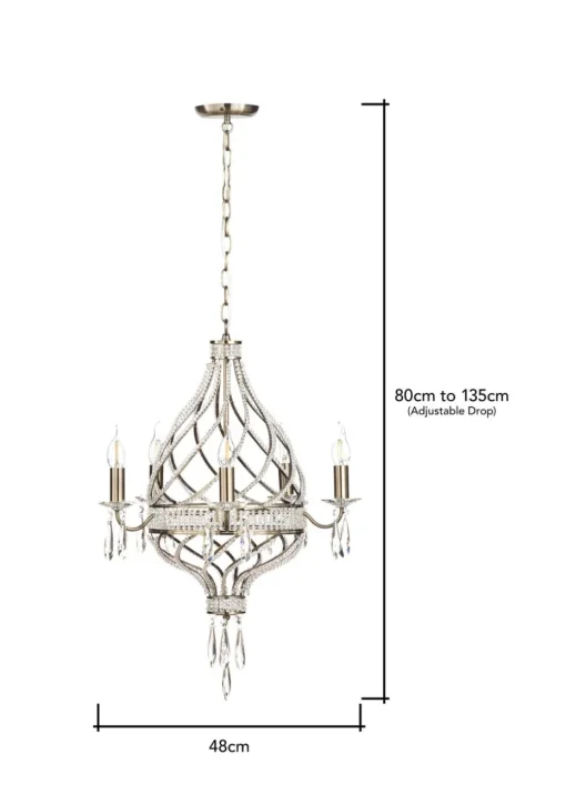 BHS Chrome Evelyn Chandelier Brass (80-135cm x 48cm)