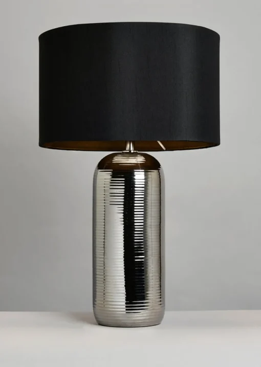 BHS Cylinder Textured Table Lamp Silver (48cm x 28cm)