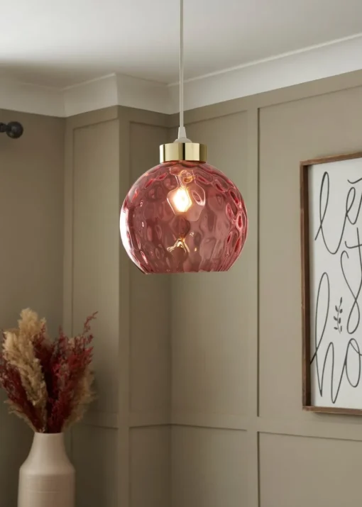 BHS Dalton Dimpled Glass Ball Easyfit Pink (22cm x 25cm)