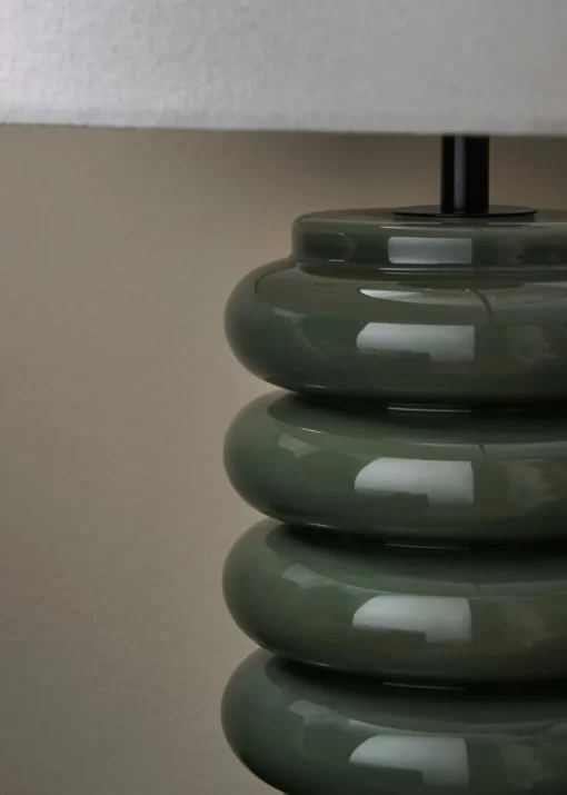 BHS Fava Ribbed Glass Table Lamp Green (45cm x 27cm)