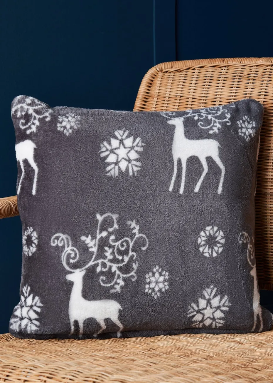 BHS Grey Christmas Stag Cushion