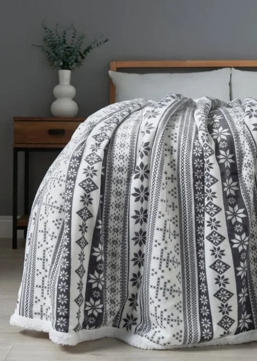 BHS Grey Fair Isle Throw with Faux-Shearling Back