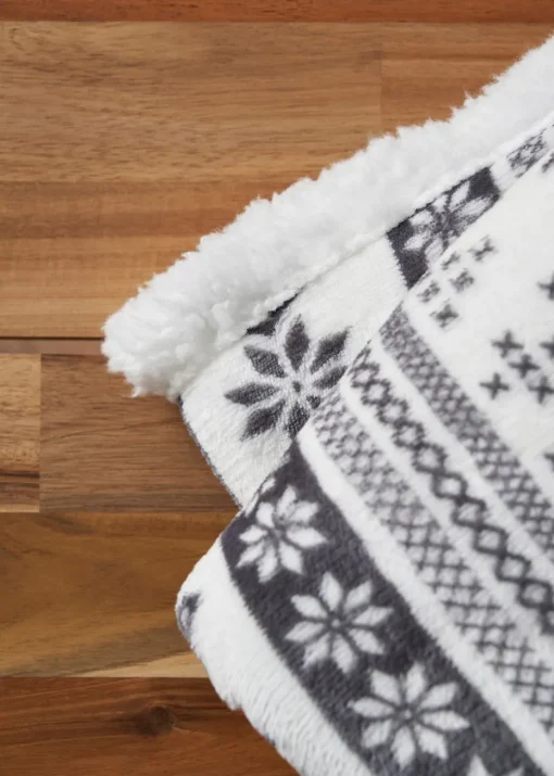 BHS Grey Fair Isle Throw with Faux-Shearling Back