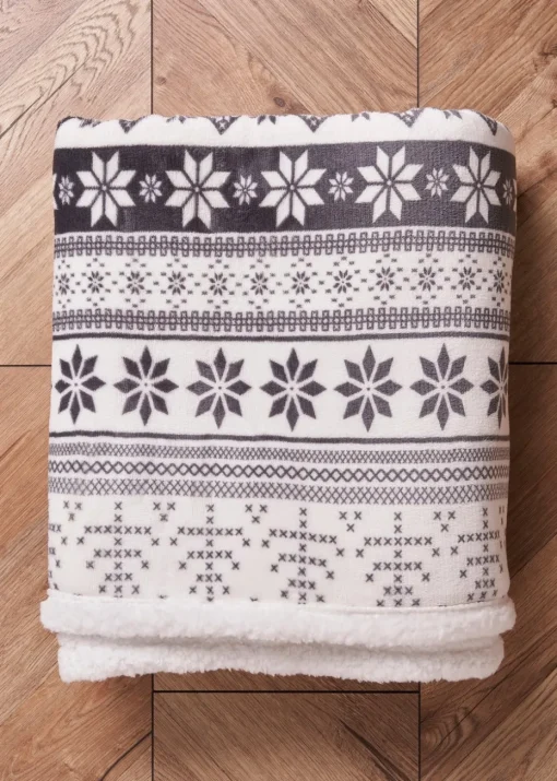 BHS Grey Fair Isle Throw with Faux-Shearling Back