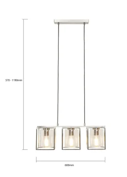 BHS Hardy 3 Light Diner Bar Satin Nickel (Adjustable 57-119cm x 60cm)
