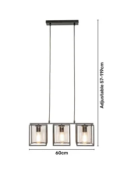BHS Hardy 3 Light Diner Bar Satin Nickel (Adjustable 57-119cm x 60cm)