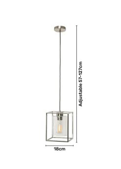 BHS Hardy 1 Light Pendant Satin Nickel (Adjustable 57-127cm x 18cm)