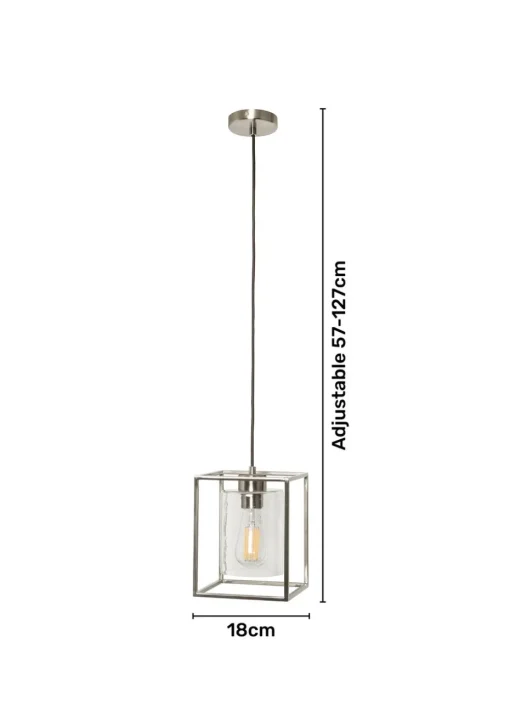 BHS Hardy 1 Light Pendant Satin Nickel (Adjustable 57-127cm x 18cm)