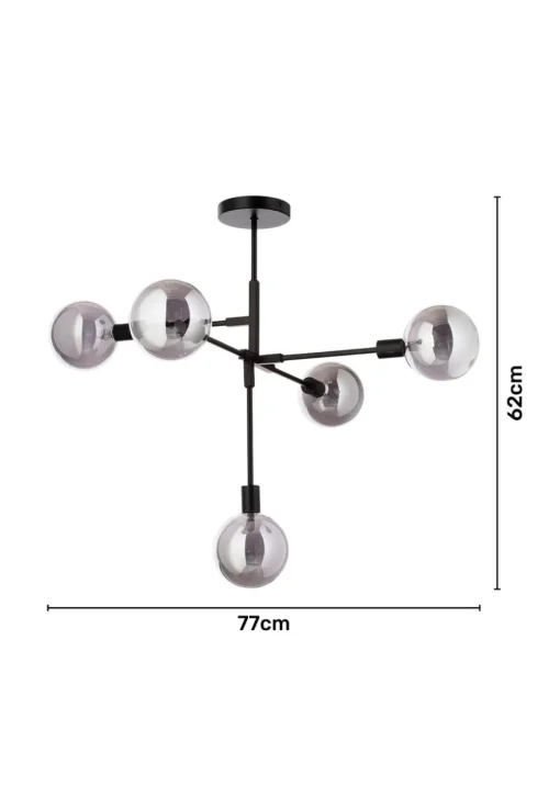 BHS Hennock 5 Bulb Black Ceiling Light (63cm x 75cm x 75cm)