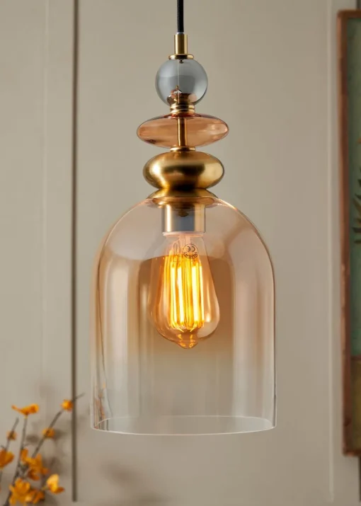 BHS Lighting Teyana Brass Glass 1 Light Cascade (50-130cm x 18cm)