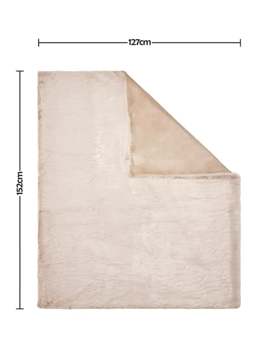 BHS Luxury Embossed Tan Rabbit Faux Fur Throw (127x152cm)