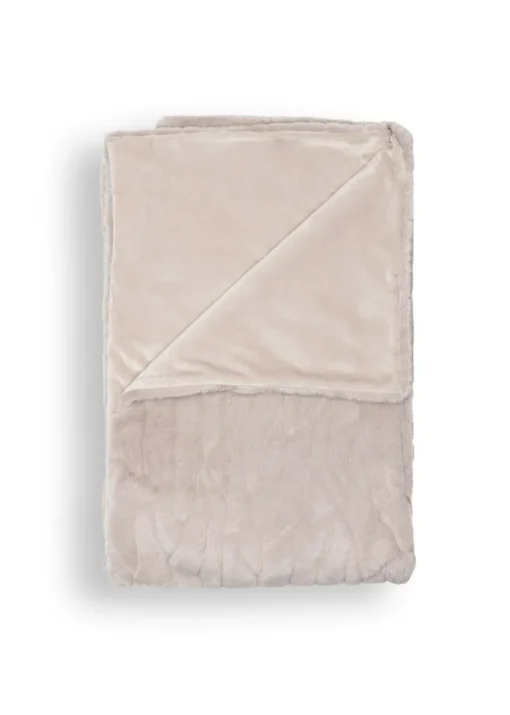 BHS Luxury Embossed Tan Rabbit Faux Fur Throw (127x152cm)