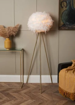BHS Plume Satin Brass Feather Tripod Floor Lamp (147cm x 46cm x 46cm)