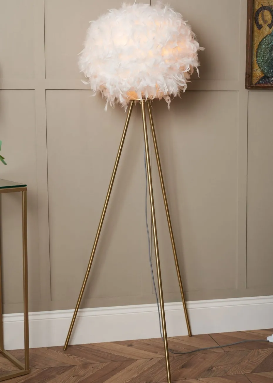 BHS Plume Satin Brass Feather Tripod Floor Lamp (147cm x 46cm x 46cm)