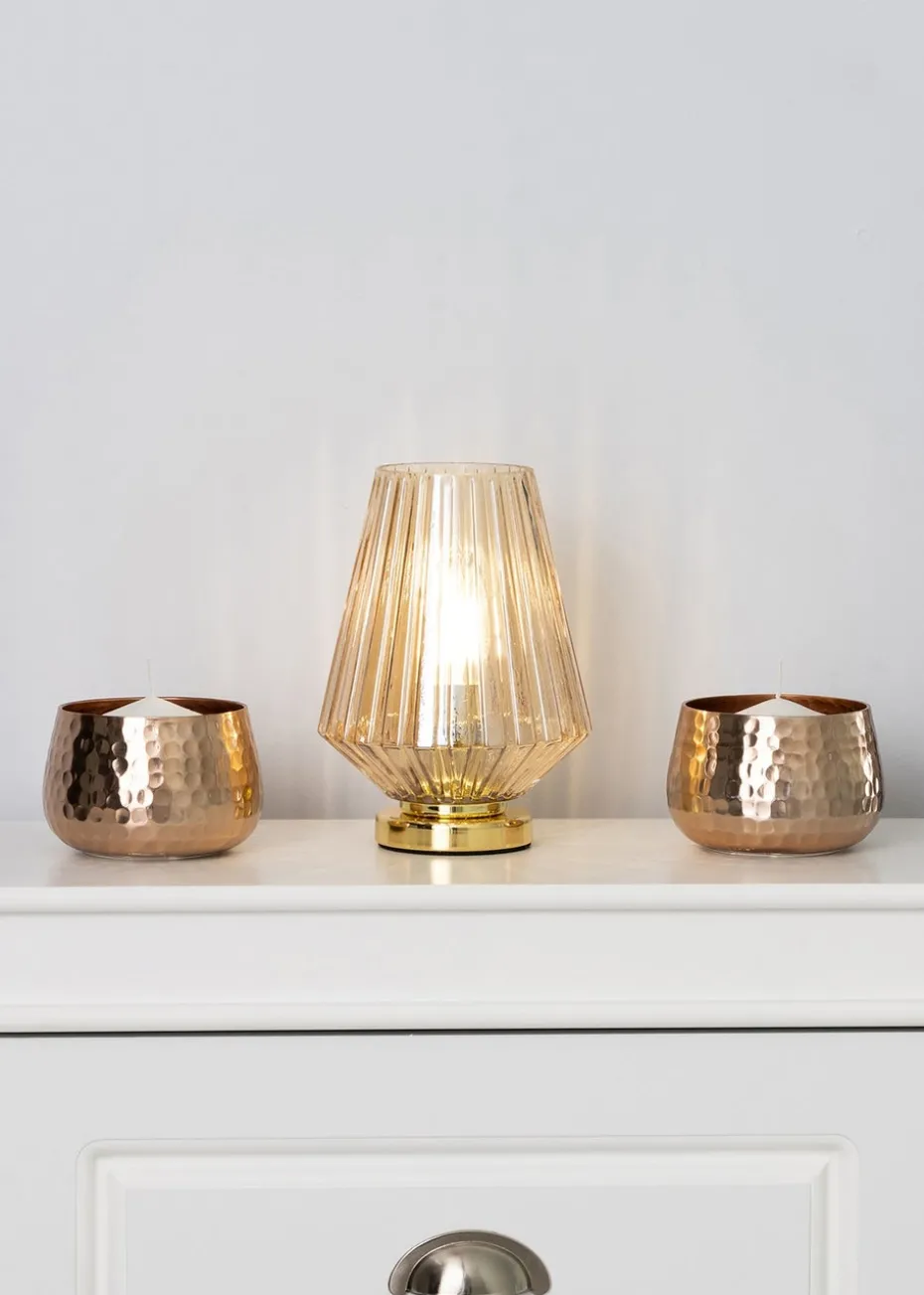 BHS Poplar Ribbed Glass Vessel Table Lamp Gold & Champagne (20cm x 15cm)