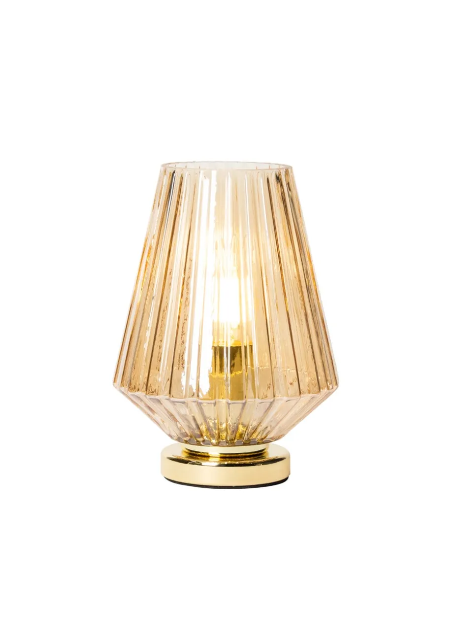 BHS Poplar Ribbed Glass Vessel Table Lamp Gold & Champagne (20cm x 15cm)