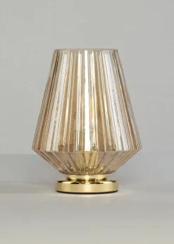 BHS Poplar Ribbed Glass Vessel Table Lamp Gold & Champagne (20cm x 15cm)