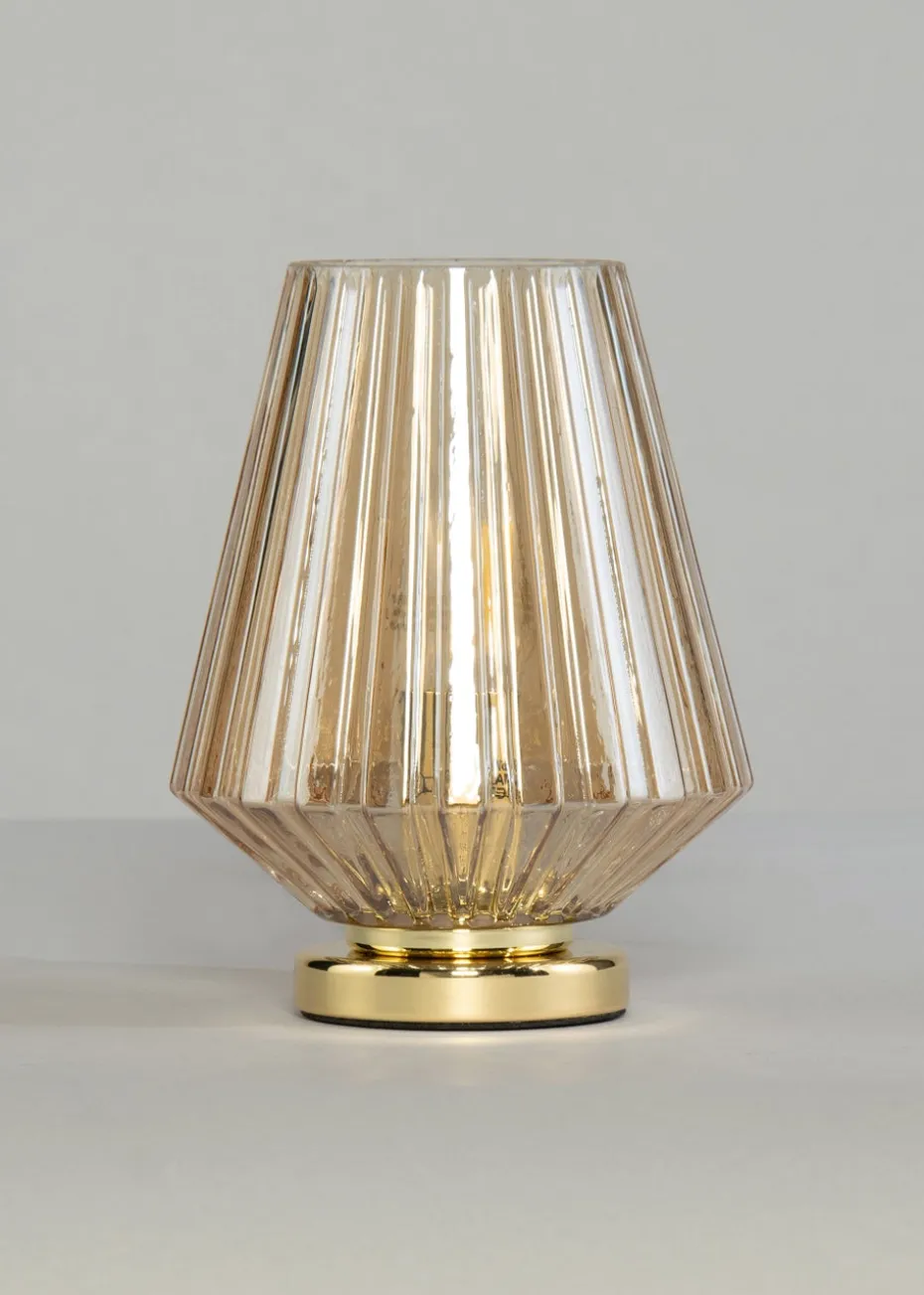 BHS Poplar Ribbed Glass Vessel Table Lamp Gold & Champagne (20cm x 15cm)