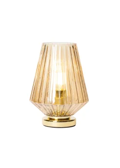 BHS Poplar Ribbed Glass Vessel Table Lamp Gold & Champagne (20cm x 15cm)